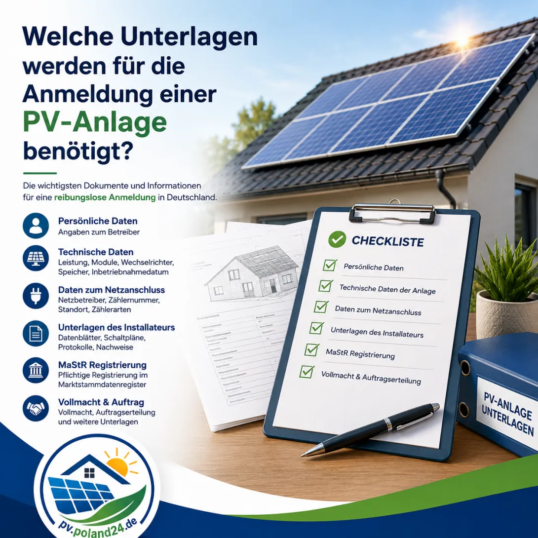 Welche Unterlagen werden für die Anmeldung einer PV-Anlage in Deutschland benötigt?